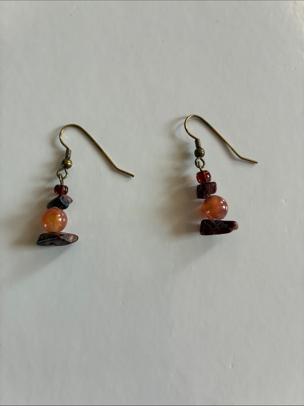 Orange Stone Dangle Earrings with Brown Accent Beads